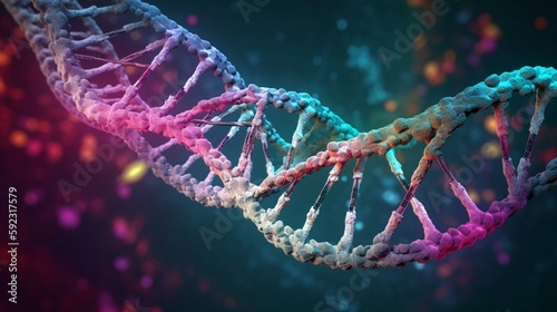 ヒトのmRNA、DNAサイエンス、mRNAとDNAを含むタンパク質のコンセプトアート、医療の進歩、次世代mRNAワクチンGenerativeAI