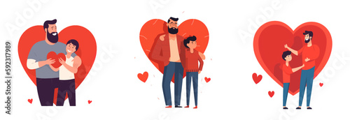 set vector illustration of man hugs his kid and feel love and proud isolate on white background photo