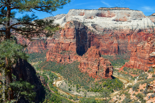 Rock Formation called Angels Landing, Big Bend in the Zion Nationalpark, Utah USA