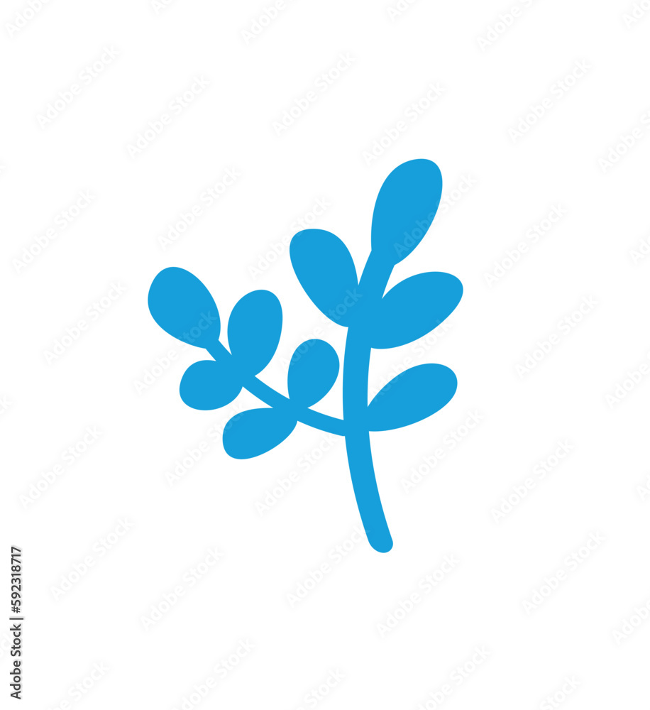 Concept Dinosaurs set plant branch flower. The illustration is a flat vector design that showcases a minimalist concept of a blue plant branch on a white background. Vector illustration.