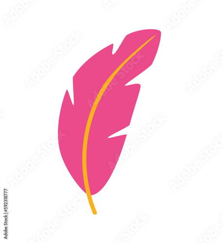 Concept Dinosaurs set feather. The illustration is a flat vector design that showcases the concept of a pink plant branch on a white background. Vector illustration.