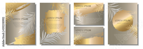 Universal vector cards with palm leaves. Abstract design for invitation, brochure, poster, banner, flyer, corporate or business cards.