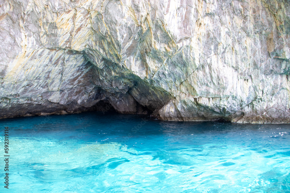 turquoise water and rocks