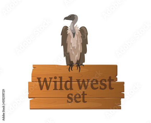 Concept Wild west bird vulture tree texture boards. The illustration is a flat vector design that features a concept of the Wild West. Vector illustration.