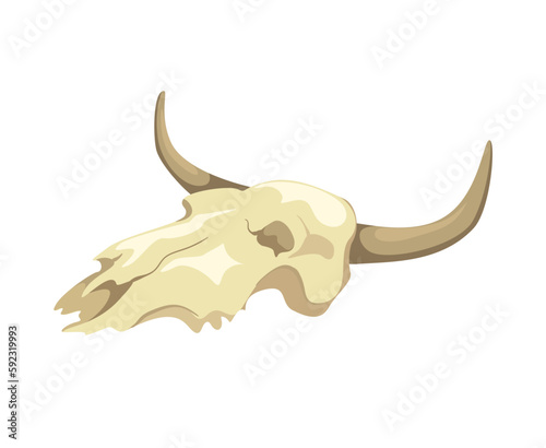 Concept Wild west bull skull. The illustration is a flat vector design that features a concept of the Wild West with a cartoonish bull skull on a white background. Vector illustration.