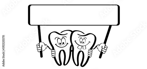 For national brush day or dental day, dentists day. Cartoon tooth with gums and toothbrush, Molar logo. Damage teeth brush or tooth brush with caries. Mouth hygiene symbol. 