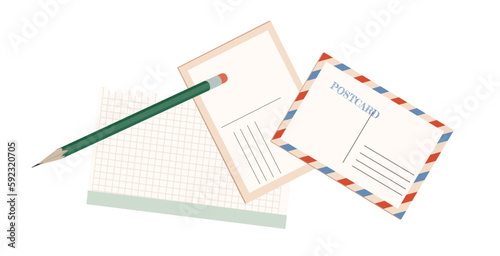 Concept Post mail pencil envelop writing. This is a flat vector illustration with a concept of an envelope and pencil design on a white background. Vector illustration.
