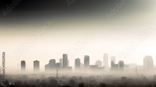 A city skyline shrouded in smog, with copyspace for text. Generative ai.