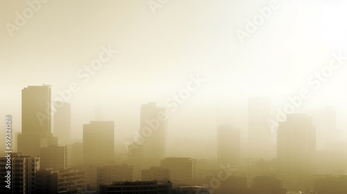 A city skyline shrouded in smog  with copyspace for text. Generative ai.