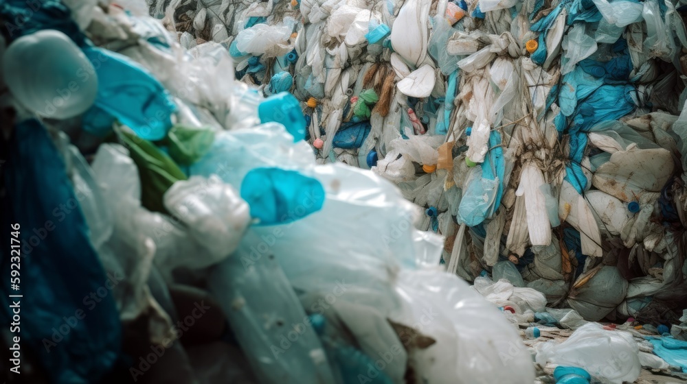 A pile of discarded plastic waste, showcasing pollution. Generative ai.