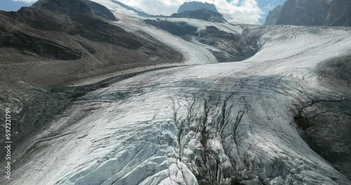 aerial view of a melting glacier in the swiss alps photo