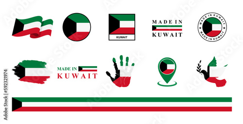 Kuwait national flags icon set. Labels with Kuwait flags. Vector illustration