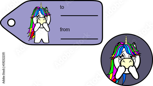 chubby unicorn kid cartoon gift card sticker illustration in vector format