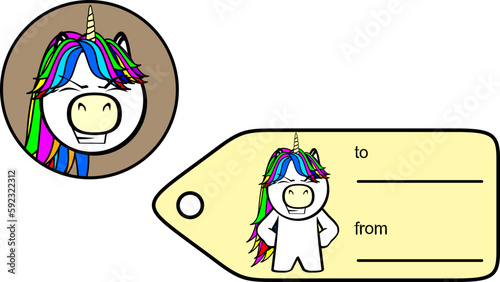 chubby unicorn kid cartoon gift card sticker illustration in vector format