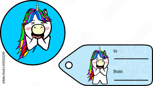 chubby unicorn kid cartoon gift card sticker illustration in vector format