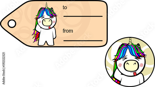 chubby unicorn kid cartoon gift card sticker illustration in vector format