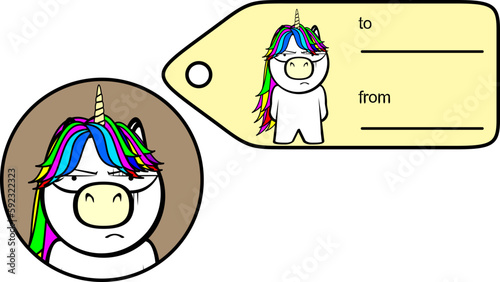 chubby unicorn kid cartoon gift card sticker illustration in vector format