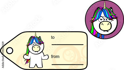 chubby unicorn kid cartoon gift card sticker illustration in vector format