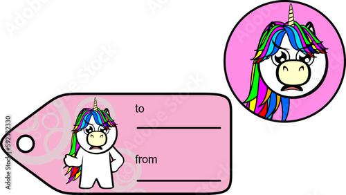 chubby unicorn kid cartoon gift card sticker illustration in vector format