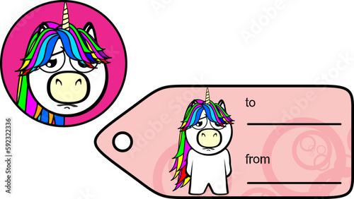 chubby unicorn kid cartoon gift card sticker illustration in vector format