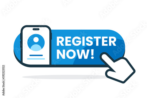 create app account from smartphone, log in, join as member, sign up, register now button concept illustration flat design icon vector eps10. modern graphic element