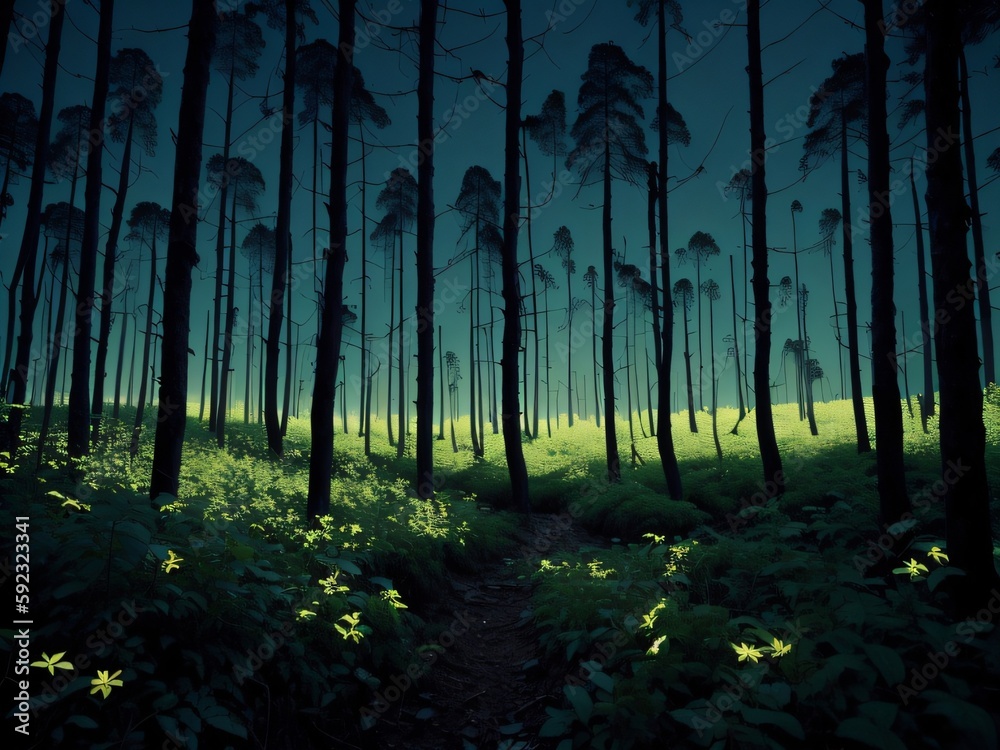 Naklejka premium green forest in the night