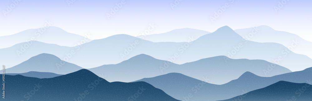 Abstract mountain landscape. Nature panorama background, blue scenery and smokey horizon wallpaper. Vector illustration
