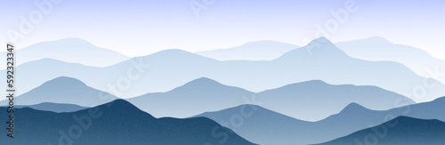 Abstract mountain landscape. Nature panorama background, blue scenery and smokey horizon wallpaper. Vector illustration