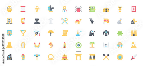 Egypt Flat Icons Cobra Anubis Egyptian Icon Set in Color Style 50 Vector Icons 