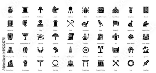 Egypt Glyph Icons Cobra Anubis Egyptian Icon Set in Glyph Style 50 Vector Icons in Black