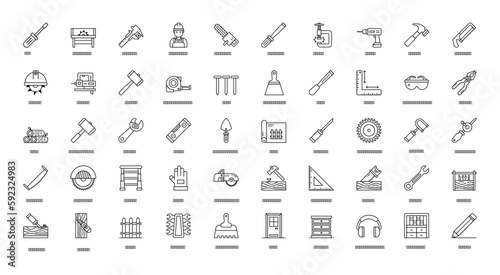 Carpentry Thin Line Icons Hammer Helmet Chainsaw Icon Set in Outline Style 50 Vector Icons in Black