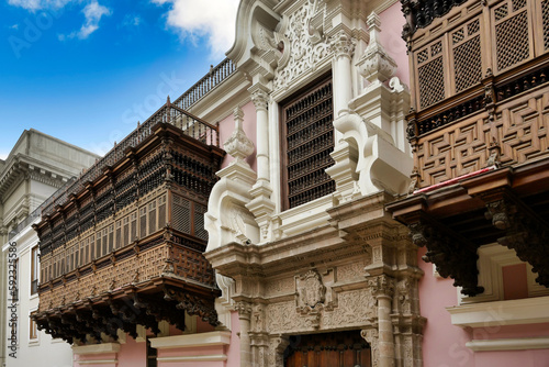 Facade and balconies, Archbishop's Palace, Lima, Peru photo