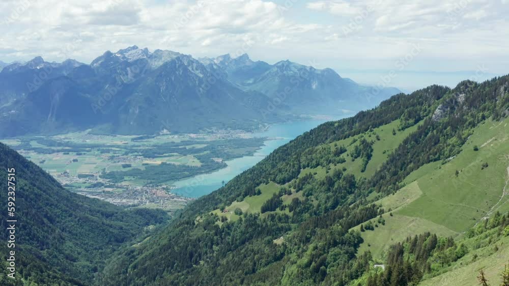 Aerial view of Thun Swiss lake in the mountains Aerial view of Thun Swiss lake in the mountains
