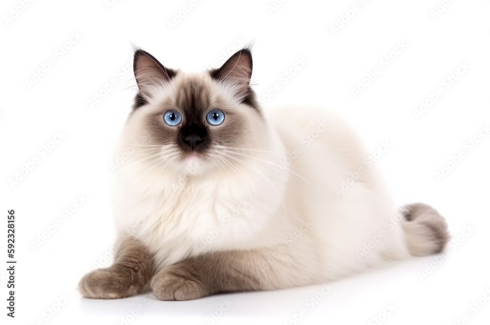 Cat isolated on white background with copy-space. Generative AI