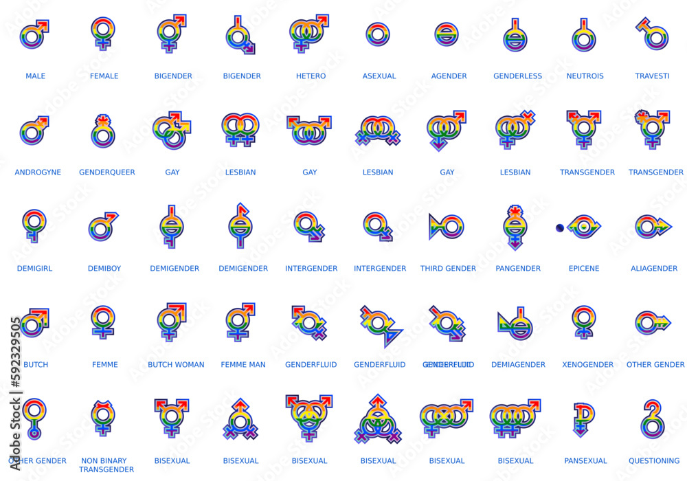 Naklejka premium Gender and sexual orientation identity vector symbol sign icons
