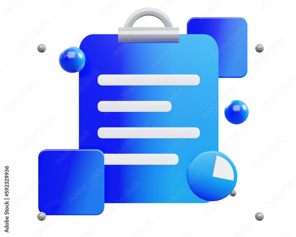 Note page with diagram concept 3D render with isolated background Note page with diagram concept 3D render with isolated background