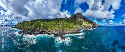 Panoramic aerial of Pitcairn island, British Overseas Territory, South Pacific