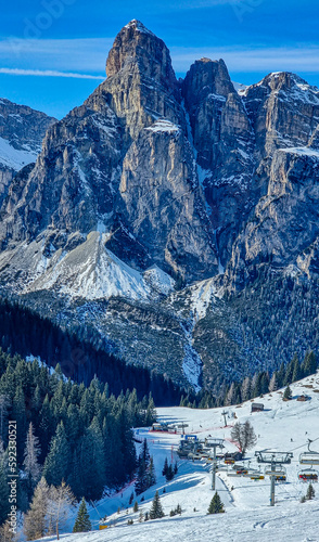 Sassongher mountain above Corvara, Dolomites National Park, UNESCO World Heritage Site, South Tyrol photo