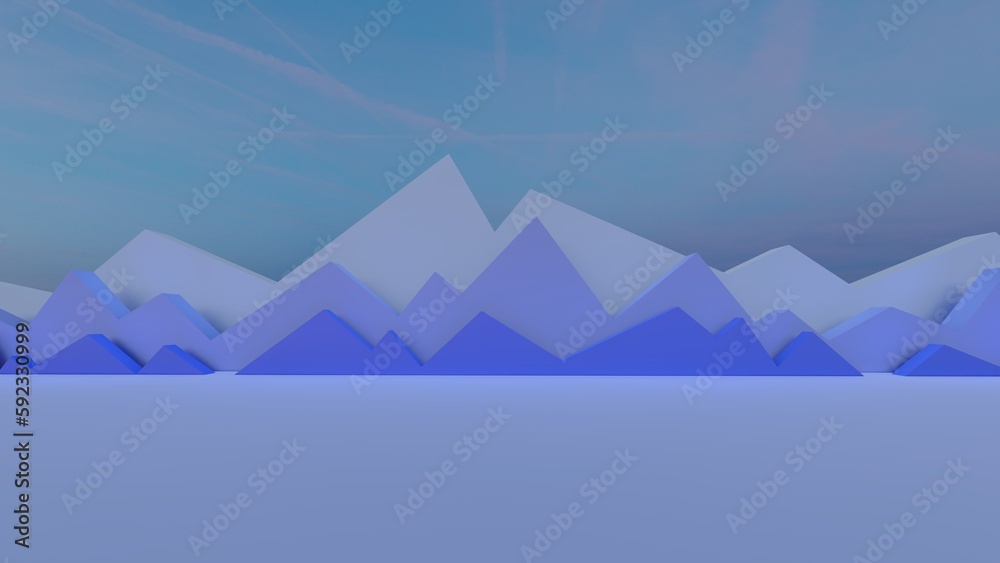 3d render geometric pattern of blue mountains silhouette abstract landscape background