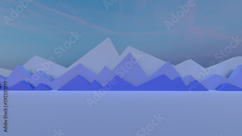 3d render geometric pattern of blue mountains silhouette abstract landscape background © Annuitti
