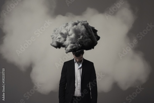 Man in a business suit with storm cloud over his head  generative ai