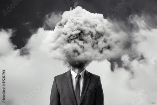 Man in a business suit with storm cloud over his head, generative ai © Roman