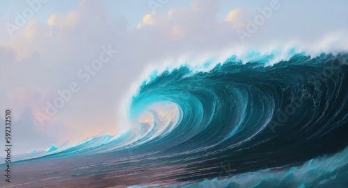 Blue Ocean Waves Summer Day Illustration | AI Generated