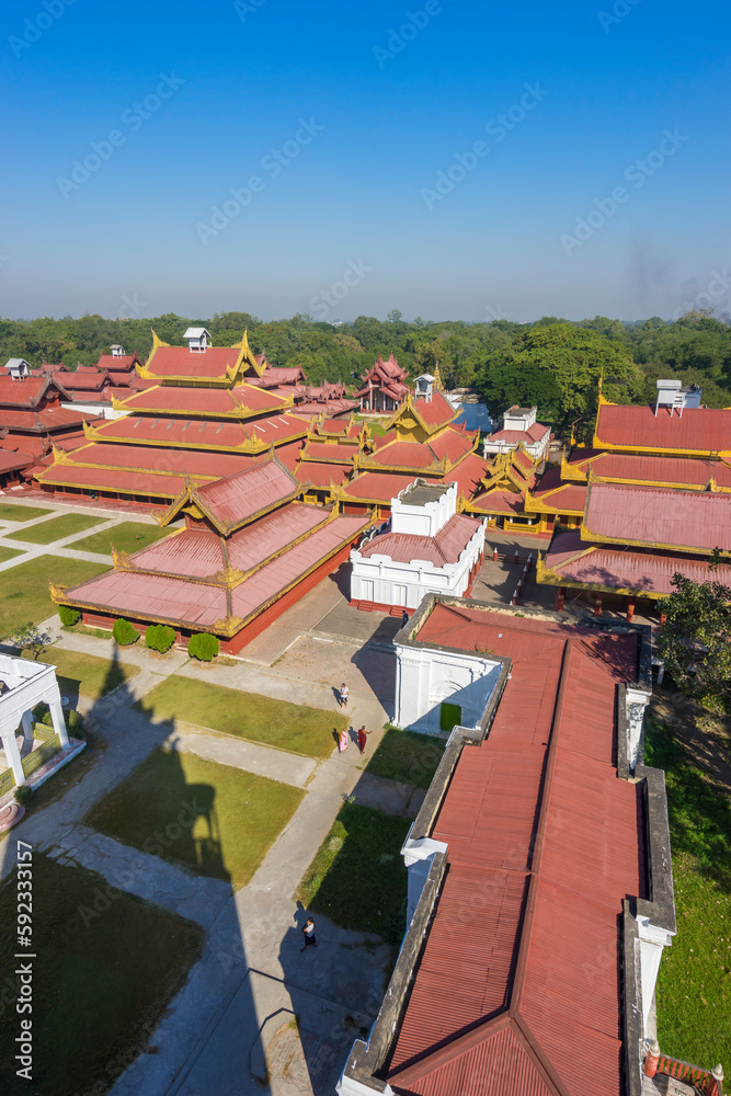 High angle view of Royal Palace, Mandalay, Myanmar High angle view of Royal Palace, Mandalay, Myanmar