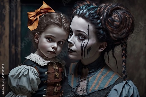 Halloween, woman and child