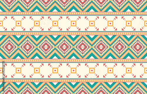 Ethnic abstract ikat art. Fabric Morocco, geometric ethnic pattern seamless  color oriental. Background, Design for fabric, curtain, carpet, wallpaper, clothing, wrapping, Batik, vector illustration
