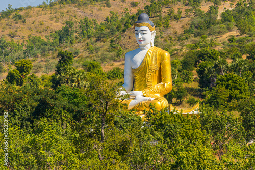 Large sitting Buddha statue near Maha Bodhi Ta Htaung Standing Buddha, Monywa, Myanmar photo