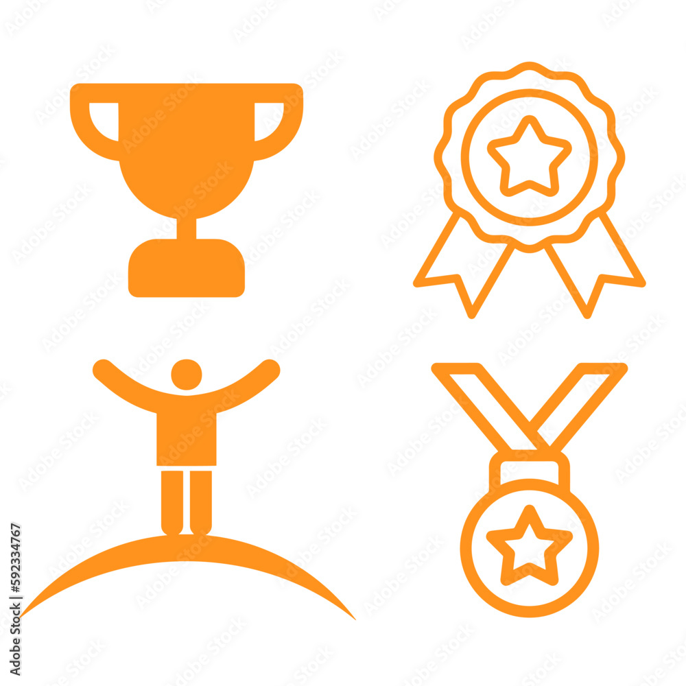 Winner medal, Victory cup and Trophy reward. Achievement linear icon set. Vector eps.10