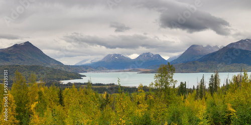 Skilak Lake with fall foliage, near Cooper Landing, Kenai Peninsula, Alaska photo