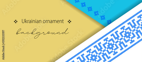Ukrainian simple blue and yellow layered banner,background, poster with ethnic ornament